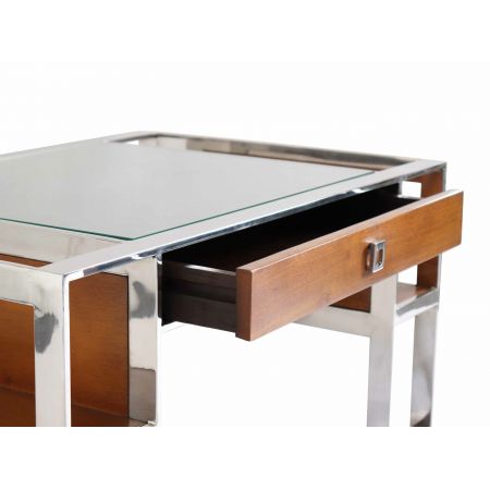"Inox" Couchtisch mit Lederbezug