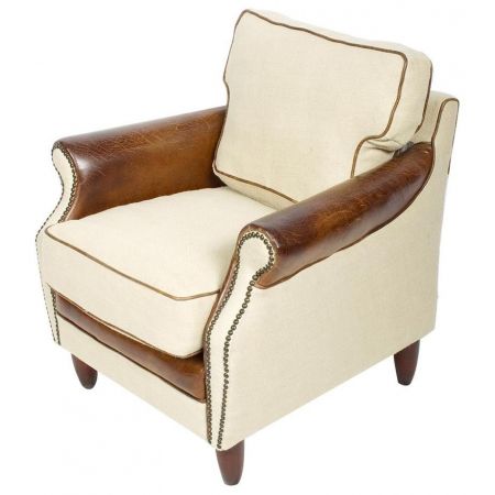 Original französischer Ledersessel Echtleder Leinen Sessel "Cuba II"