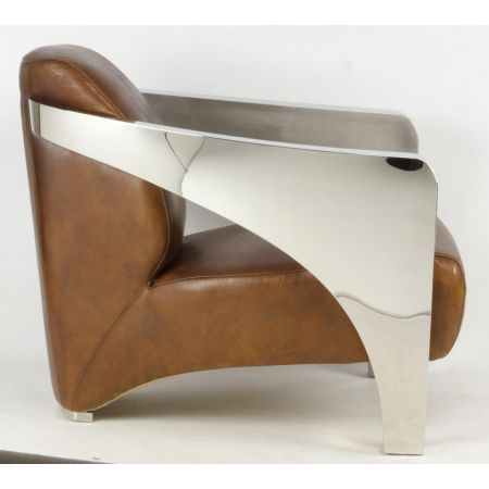 Retro Echtleder Vintage Sessel Ledersessel Edelstahl klassisch