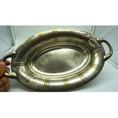 Silbernes Tischset Plate Besen Blech und Schale 