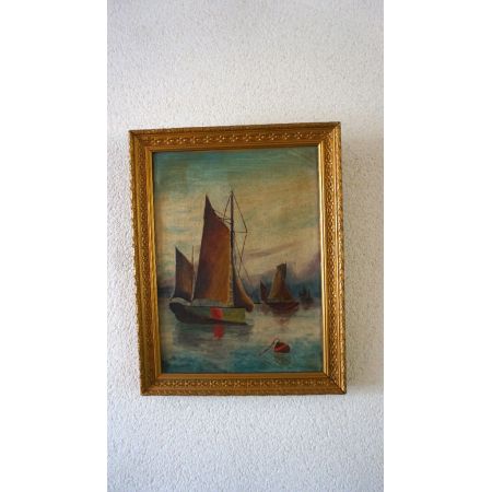 franz. Ölgemälde Segelschiff vergoldeter Rahmen