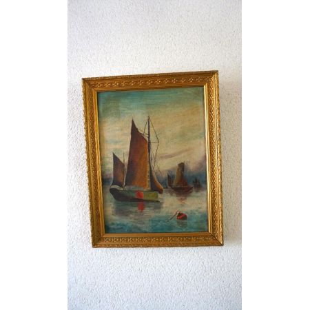 franz. Ölgemälde Segelschiff vergoldeter Rahmen