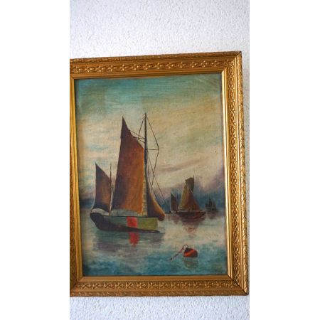 franz. Ölgemälde Segelschiff vergoldeter Rahmen