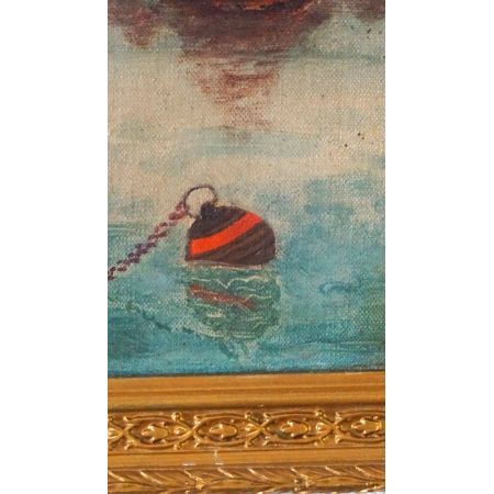 franz. Ölgemälde Segelschiff vergoldeter Rahmen