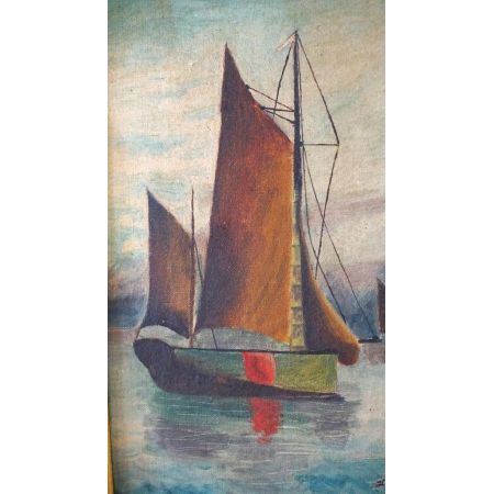 franz. Ölgemälde Segelschiff vergoldeter Rahmen