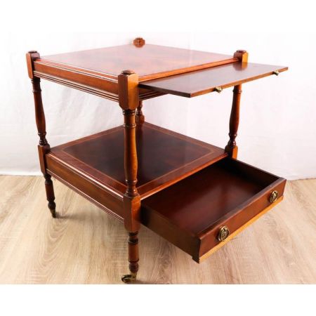 Klassischer Lampentisch mit Schublade und Rollen, dunkle Eibe