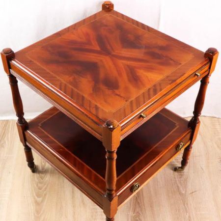 Klassischer Lampentisch mit Schublade und Rollen, dunkle Eibe