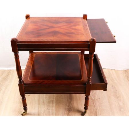 Klassischer Lampentisch mit Schublade und Rollen, dunkle Eibe