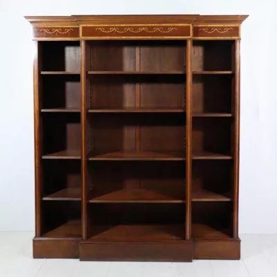 Klassisches Breakfront Open Bookcase in Mahagoni, traumhafte Intarsien