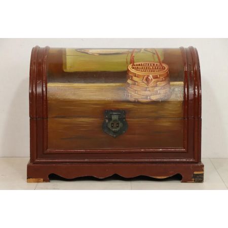 Kleine Vintage Truhe mit Angel-Motiv, handbemalt