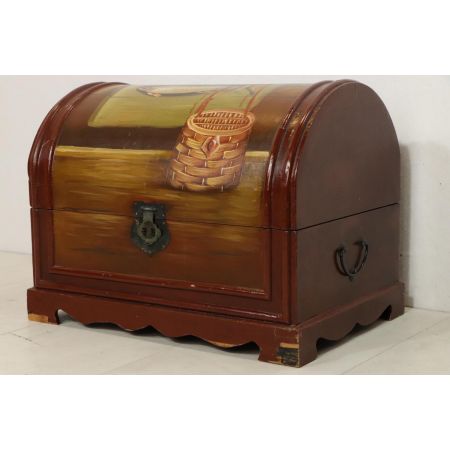 Kleine Vintage Truhe mit Angel-Motiv, handbemalt