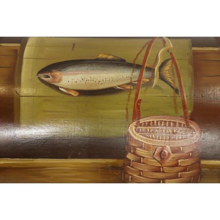 Kleine Vintage Truhe mit Angel-Motiv, handbemalt