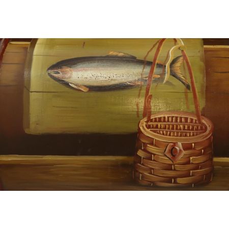 Kleine Vintage Truhe mit Angel-Motiv, handbemalt