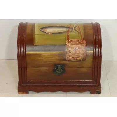 Kleine Vintage Truhe mit Angel-Motiv, handbemalt