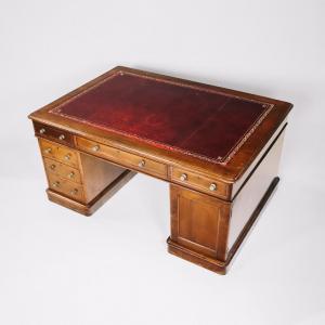 Late Victorian Partners Desk, Schreibtisch mit Lederfläche, Writing Table, Pedestal Desk