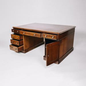 Late Victorian Partners Desk, Schreibtisch mit Lederfläche, Writing Table, Pedestal Desk