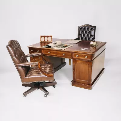 Late Victorian Partners Desk, Schreibtisch mit Lederfläche, Writing Table, Pedestal Desk