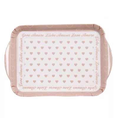 Clayre & Eef Tablett groß rosa mit Herzen 20*14cm