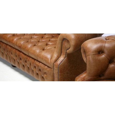 "Edinburgh" 4-Sitzer Original englisches Chesterfield Ledersofa mit Buttonseat