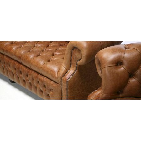 "Edinburgh" 4-Sitzer Original englisches Chesterfield Ledersofa mit Buttonseat