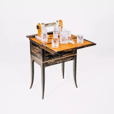 Late Victorian Tantalus Drinks Table, Antike Bar aus Calamander Holz, Tisch von Maple & Co. of Tottenham Court Rd London, Lawyer's Coffin Coromandel Holz