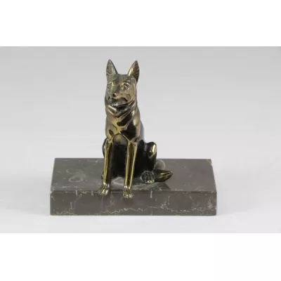 Messingskulptur "Hund" mit Postament aus Marmor