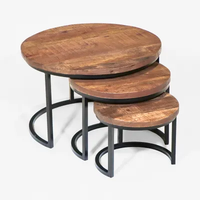 Industrial Style Nest of Tables Mason, Mangoholz und schwarzer Metallrahmen
