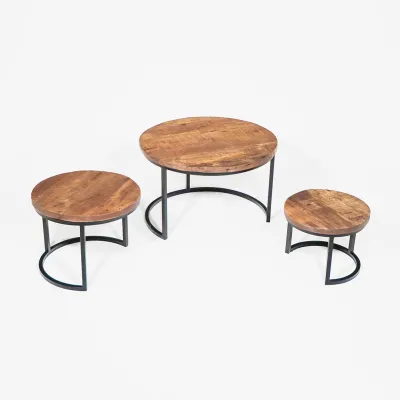 Industrial Style Nest of Tables Mason, Mangoholz und schwarzer Metallrahmen