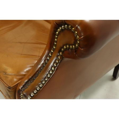 Original Vintage Chesterfield Ohrensessel in cognac, englisch