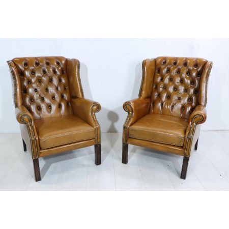 Original Vintage Chesterfield Ohrensessel in cognac, englisch