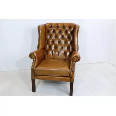 Original Vintage Chesterfield Ohrensessel in cognac, englisch
