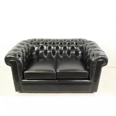 Originales 2-Sitzer Chesterfield Sofa, London Classic in Old English Black