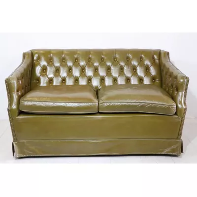 Originales Vintage Chesterfield Sofa, 2-Sitzer, in Olivgrün
