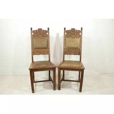 Paar antike Country Chairs, Stühle mit Lederpolster, Eiche, ca. 1860