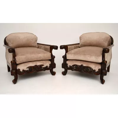 Pair of Antique Swedish Walnut Armchairs