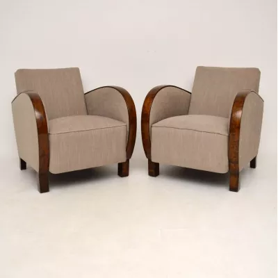 Pair of Swedish Art Deco Satin Birch Armchairs