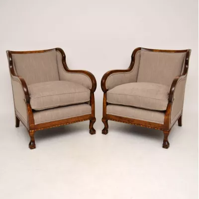 Pair of Antique Swedish Satin Birch Armchairs
