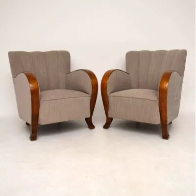 Edles Paar schwedische Satin Birke Art Deco Sessel