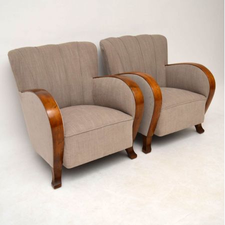 Edles Paar schwedische Satin Birke Art Deco Sessel