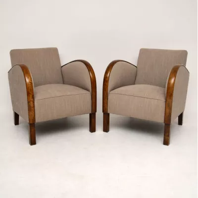 Paar schwedische Art Deco Satin Birke Sessel