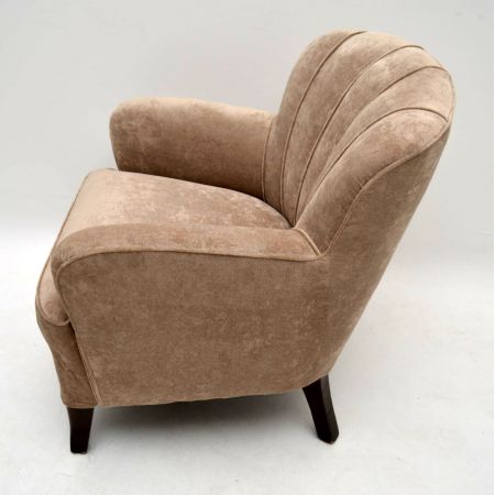 Paar Art Deco Schwedische Scallop Sessel Fernsehsessel