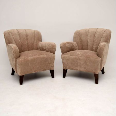 Paar Art Deco Schwedische Scallop Sessel Fernsehsessel