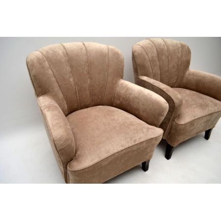 Paar Art Deco Schwedische Scallop Sessel Fernsehsessel