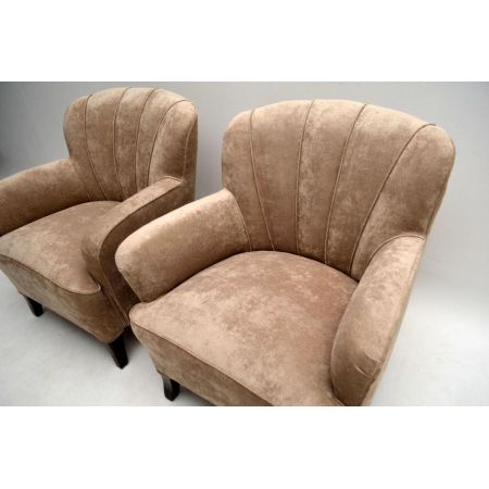 Paar Art Deco Schwedische Scallop Sessel Fernsehsessel