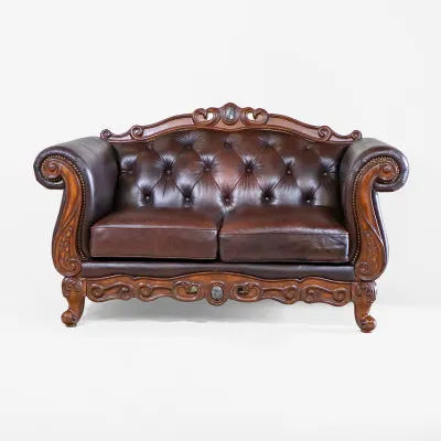 Vintage Chesterfield Leder Wohnlandschaft im Antik Stil – 2er Sofa & Sessel