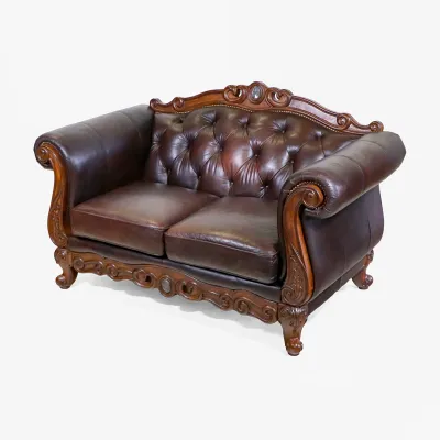 Vintage Chesterfield Leder Wohnlandschaft im Antik Stil – 2er Sofa & Sessel