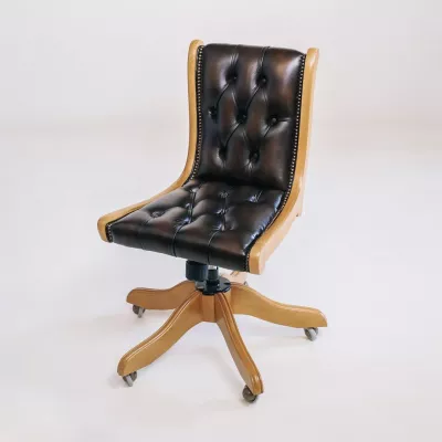 Regency Split Back Diner Chair, Chesterfield Drehstuhl, Bürostuhl in Birch Antique Brown