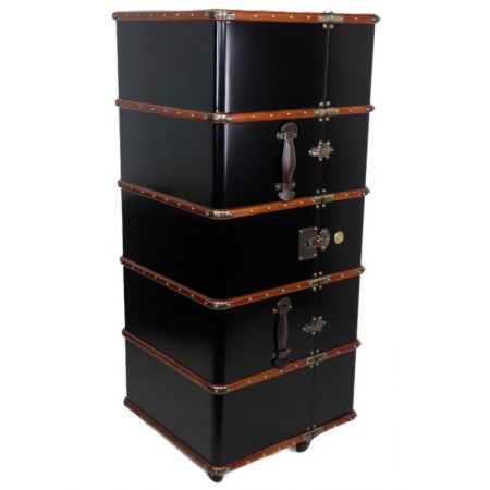 Retro Barschrank mit Schachbrett in Koffer Optik, schwarz