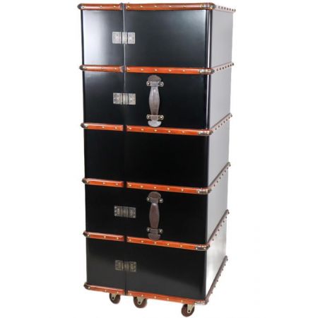 Retro Barschrank mit Schachbrett in Koffer Optik, schwarz