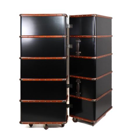 Retro Barschrank mit Schachbrett in Koffer Optik, schwarz